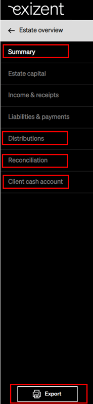 20221708 Estate Accounts menu showing areas distributions are mentioned