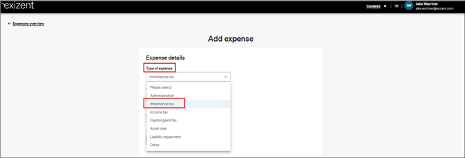 20250108 IHT423 Creation (Selecting an Inheritance Tax expense)
