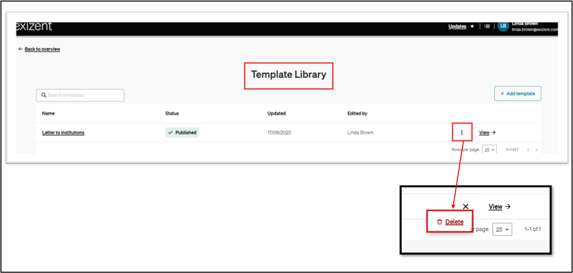 How do I create and manage a template for correspondence?