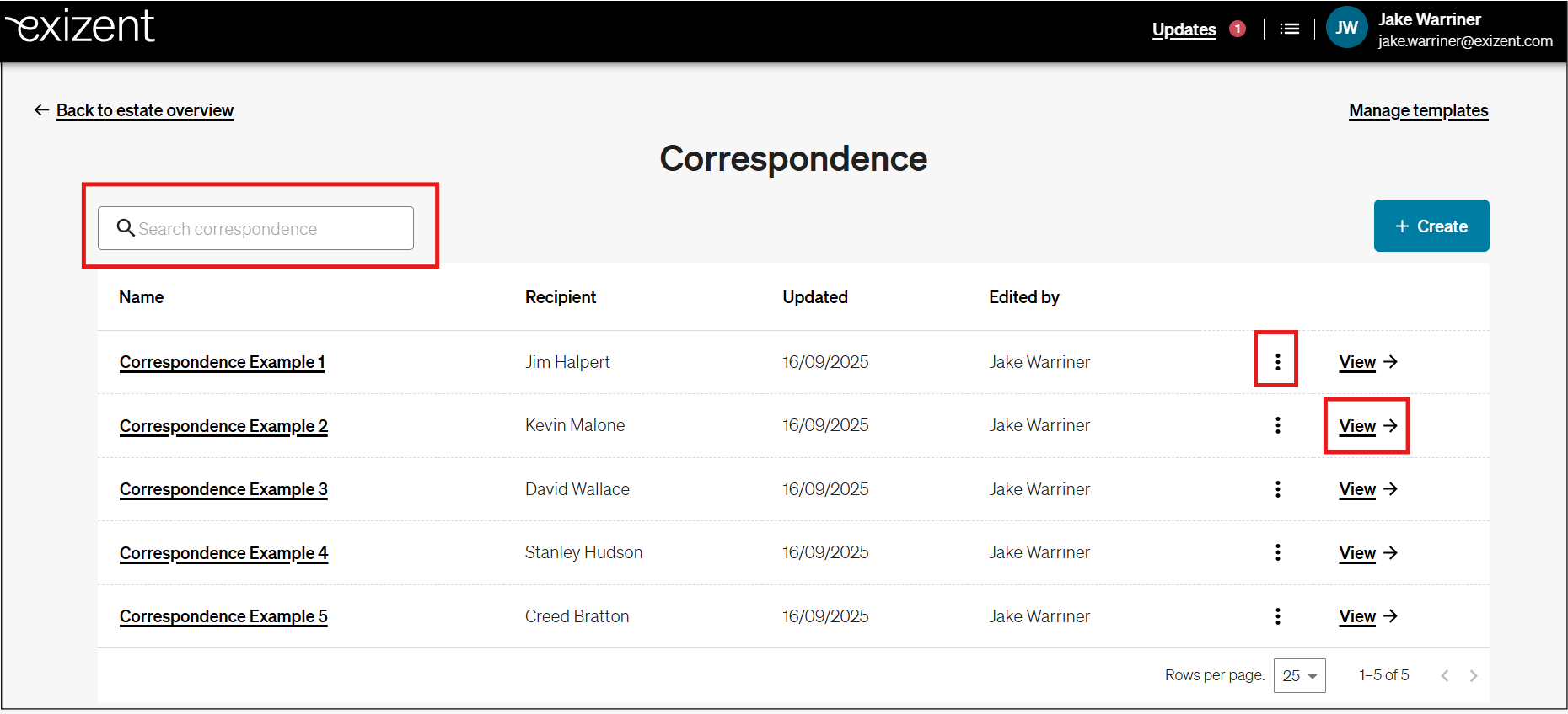 How do I send correspondence to people & beneficiaries in my case?