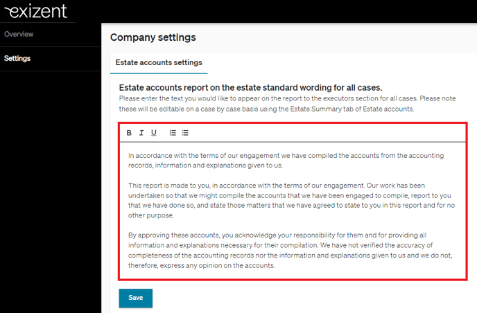 Company settings edit EA wording