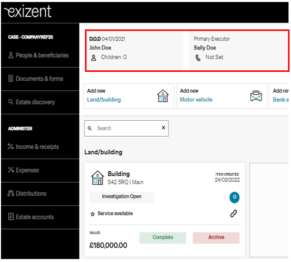 20220811 executor and deceased tiles at top of estate overview