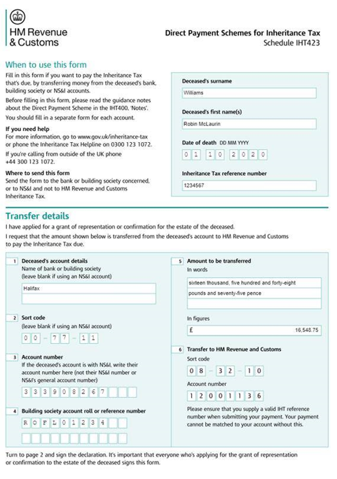 How do I prepare an IHT423?