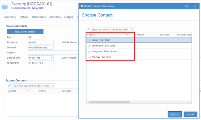 LawWare contacts list