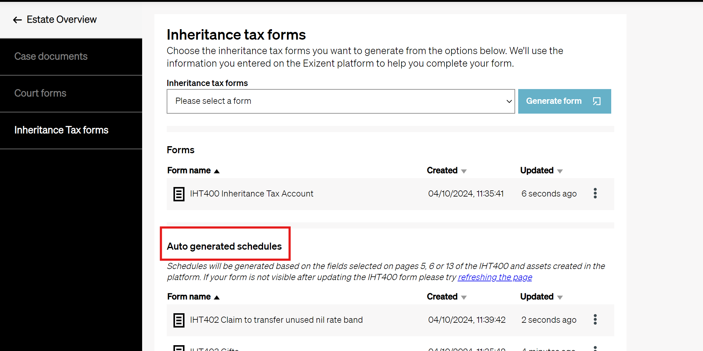 How do I prepare an IHT436 or IHT402 form?